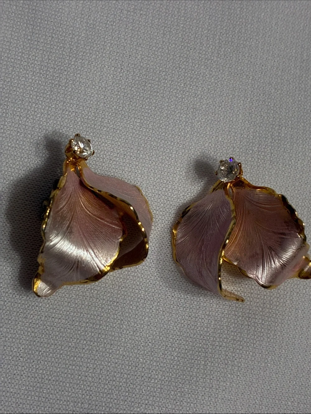 Vintage Cerrito Pearlized Pink Orchid Petal Crystal Stud Earrings